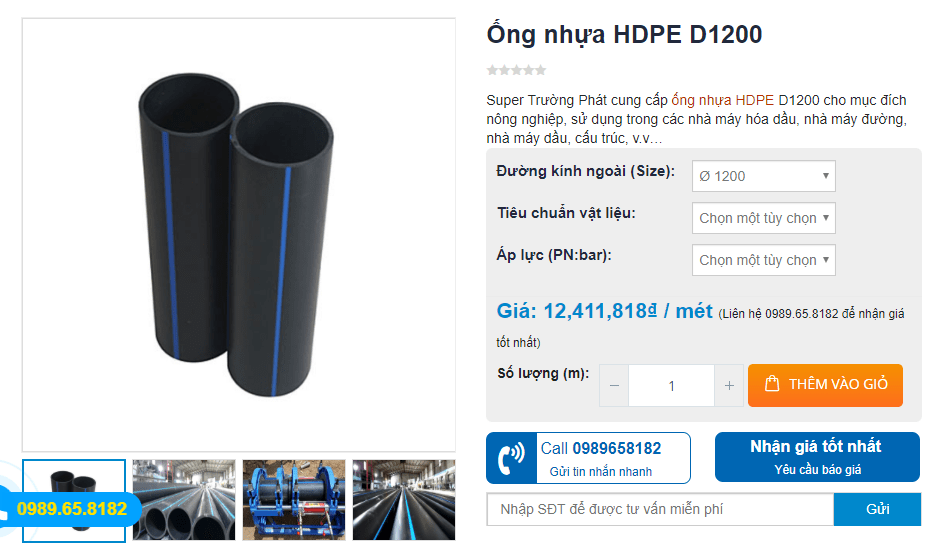 Trên website của Super Trường Phát luôn ghi rõ các thông số kỹ thuật của ống nhựa HDPE